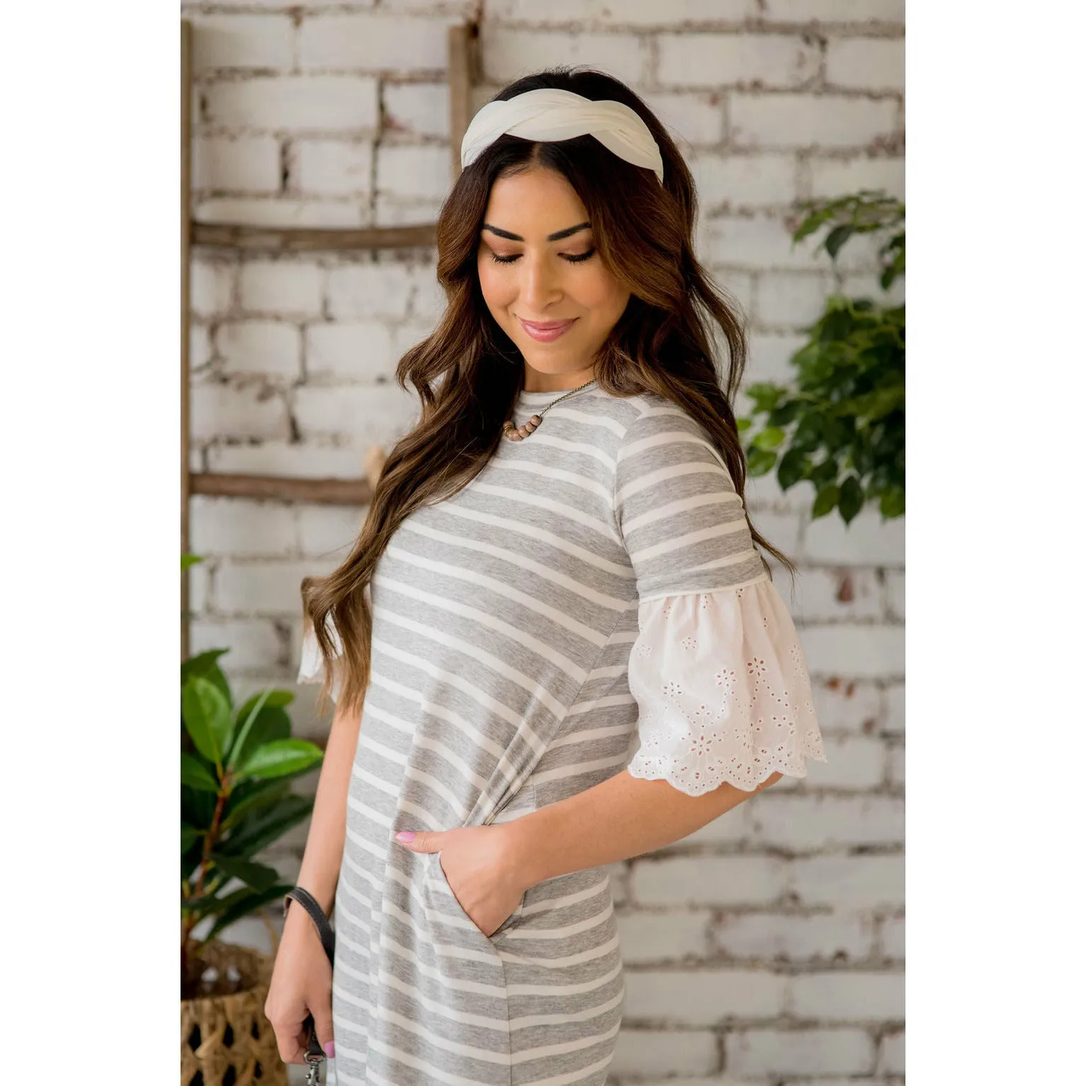 Striped Eyelet Flutter Dress