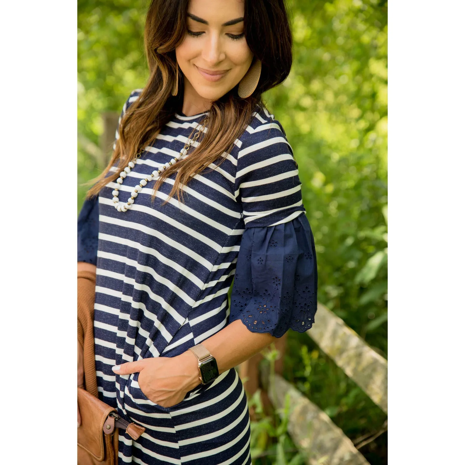 Striped Eyelet Flutter Dress