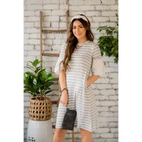 Striped Eyelet Flutter Dress