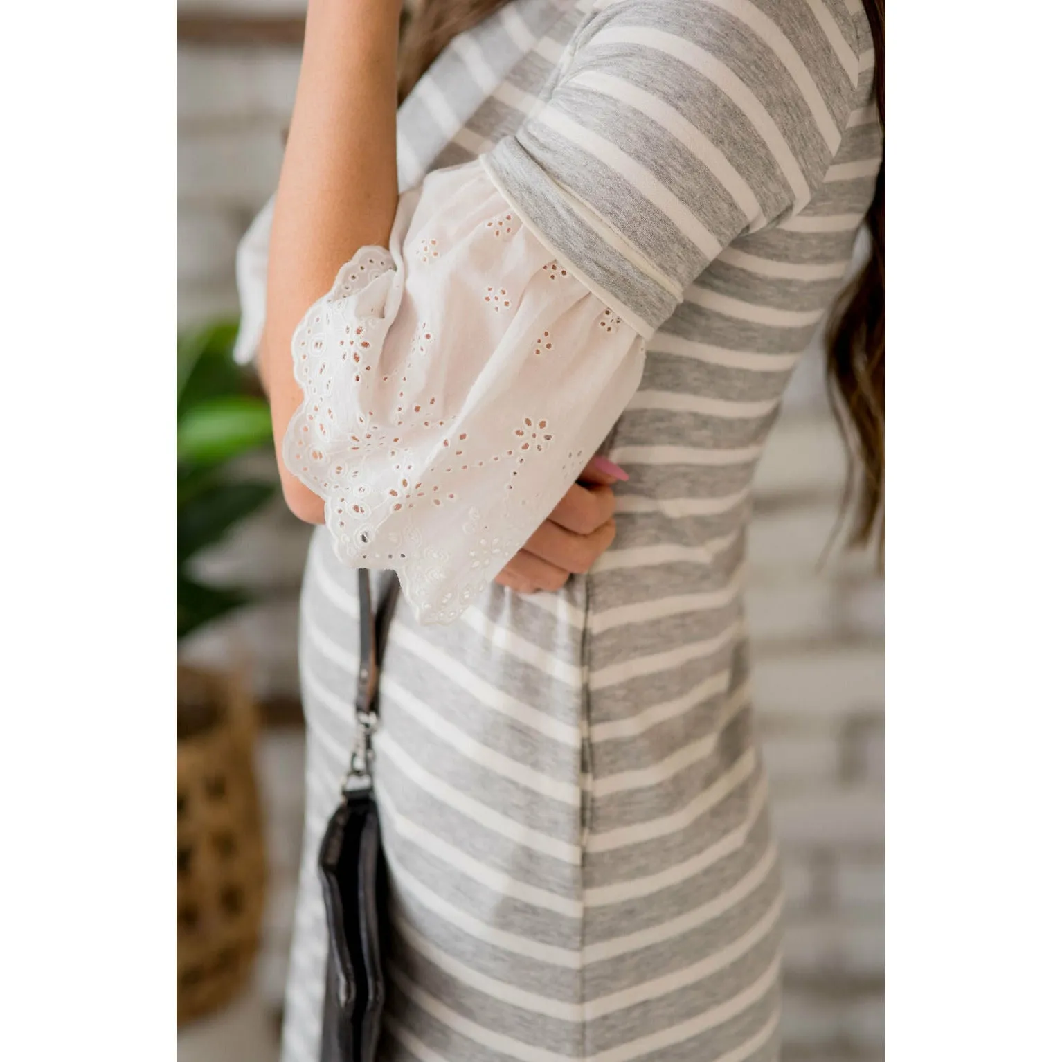 Striped Eyelet Flutter Dress