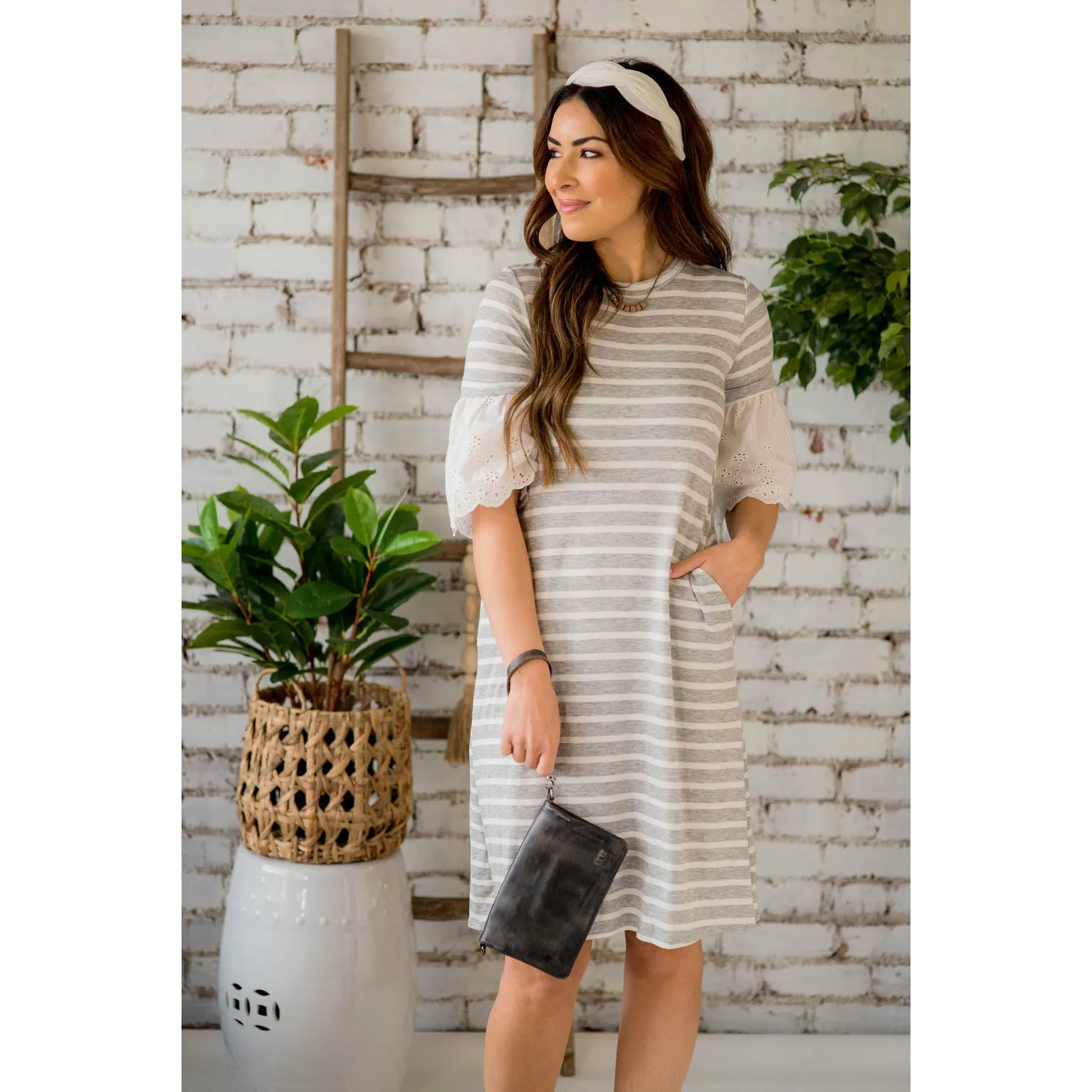 Striped Eyelet Flutter Dress