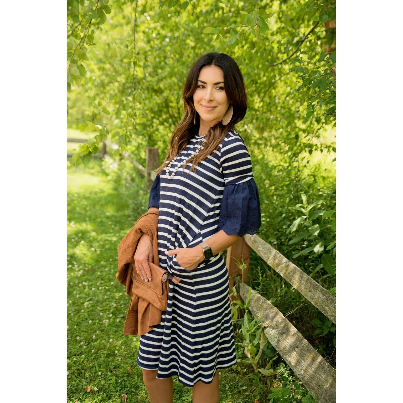 Striped Eyelet Flutter Dress