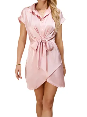 TEEK - Pink Knot Front Shirt Dress