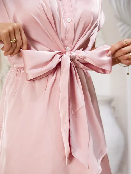 TEEK - Pink Knot Front Shirt Dress