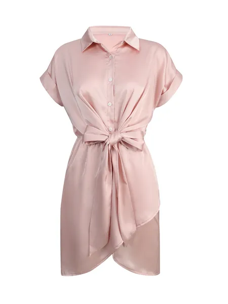 TEEK - Pink Knot Front Shirt Dress