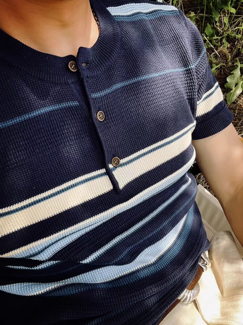 Tencel knitted Striped Navy t-shirt