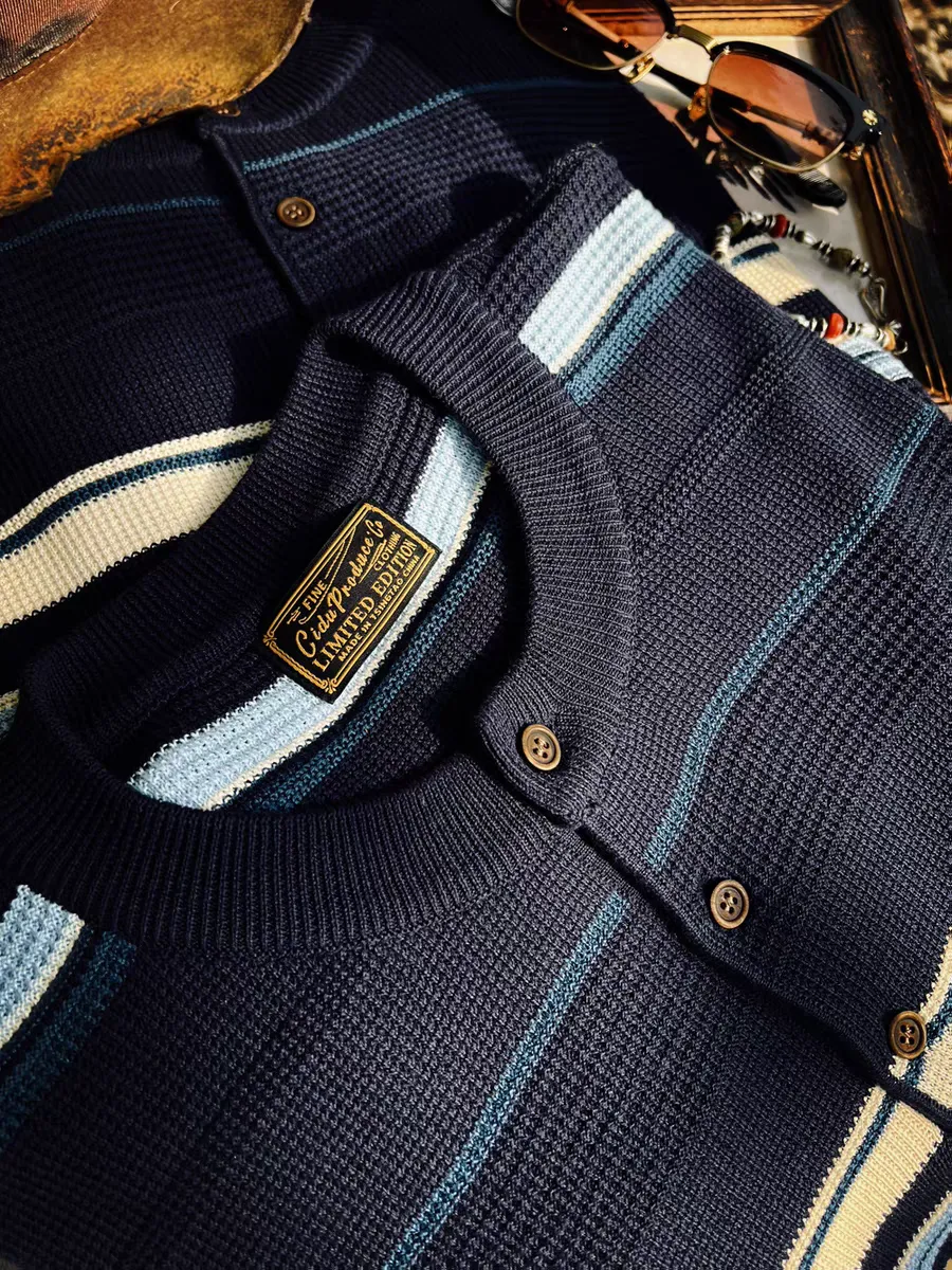 Tencel knitted Striped Navy t-shirt