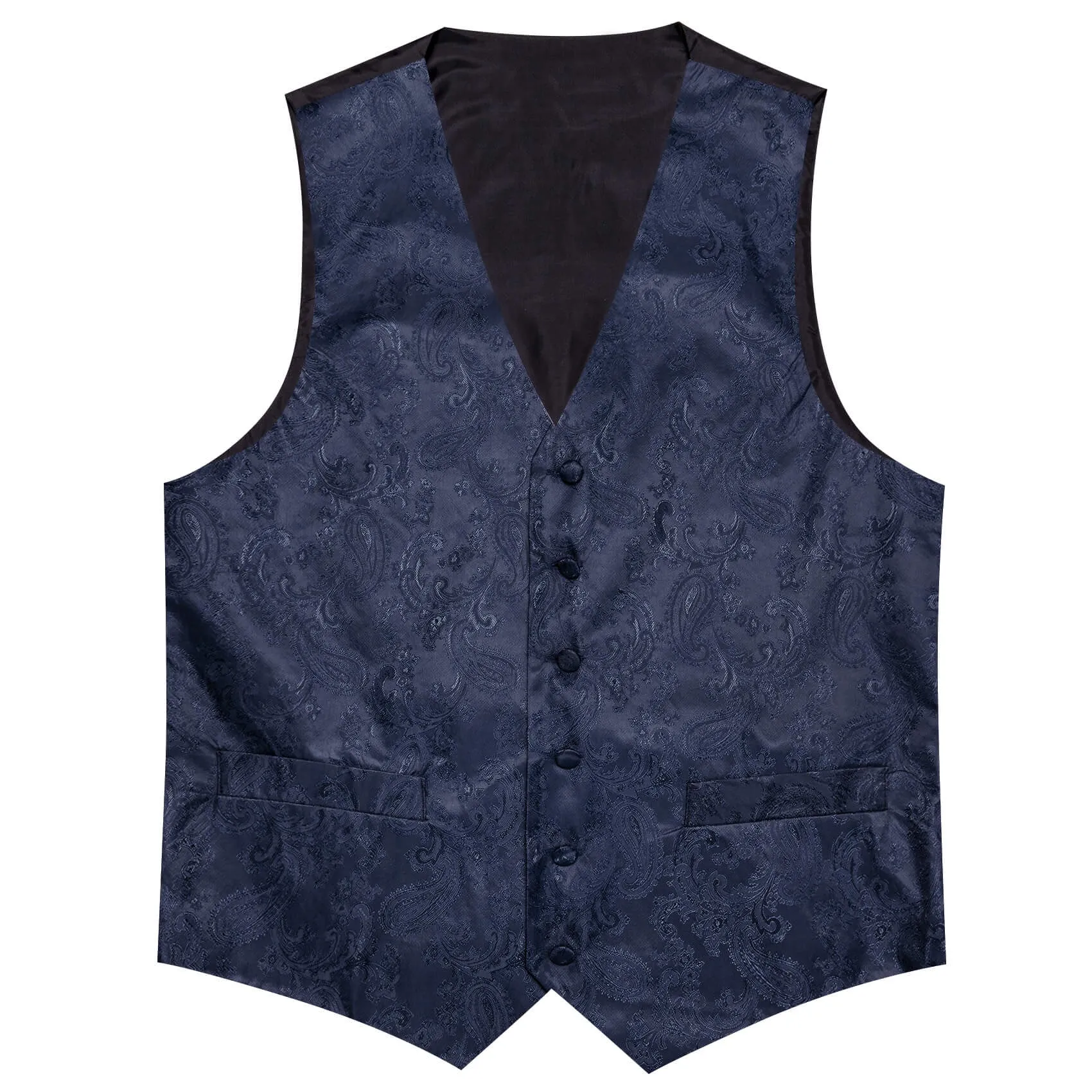 Ties2you Men's Vest Denim Blue Woven Paisley Vest Tie Bow Tie Set 5PC