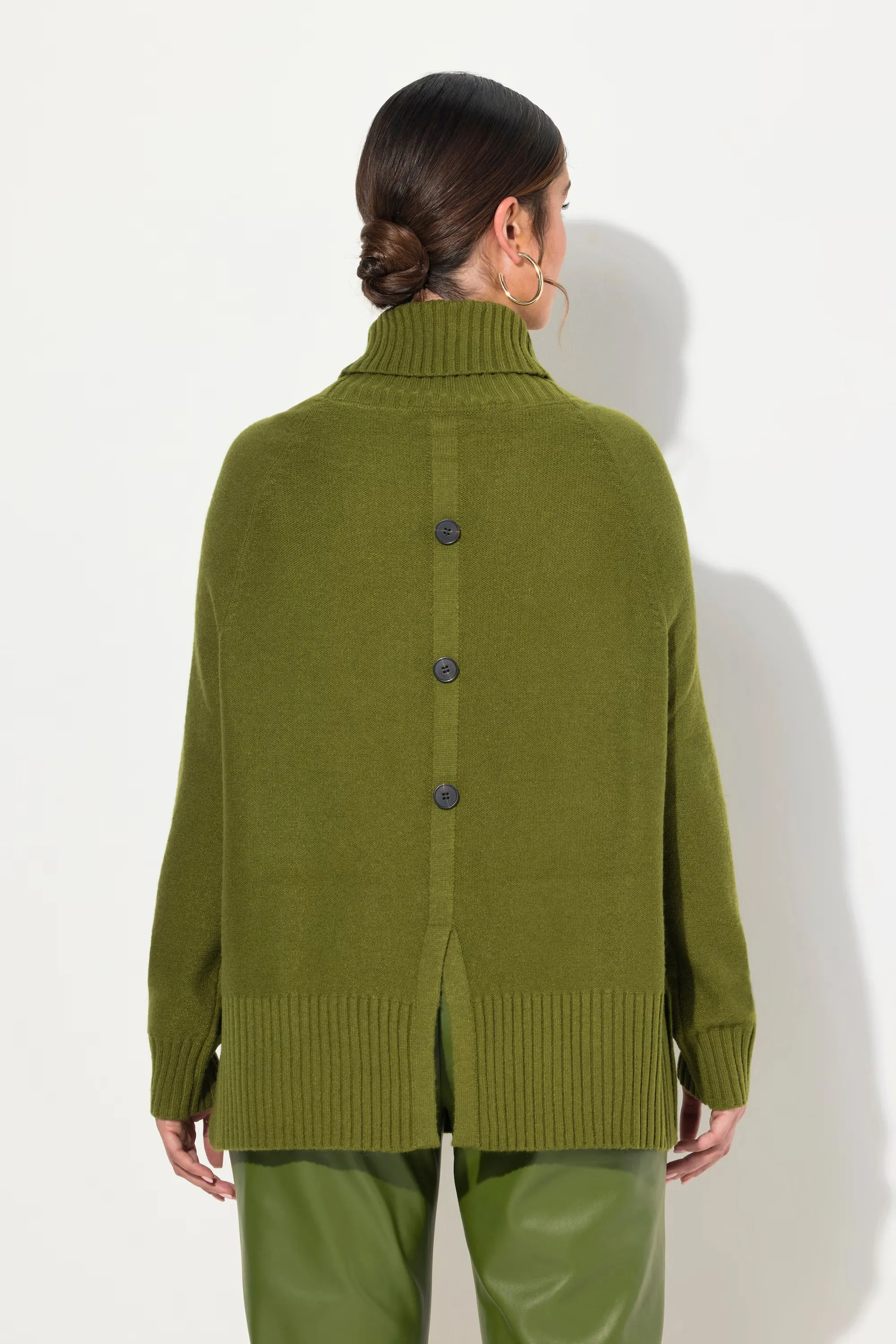Ulla Popken High Neck Knit Sweater in Green
