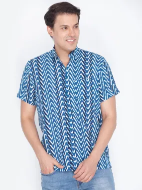 VASTRAMAY Men's Blue Cotton Ethnic Shirt