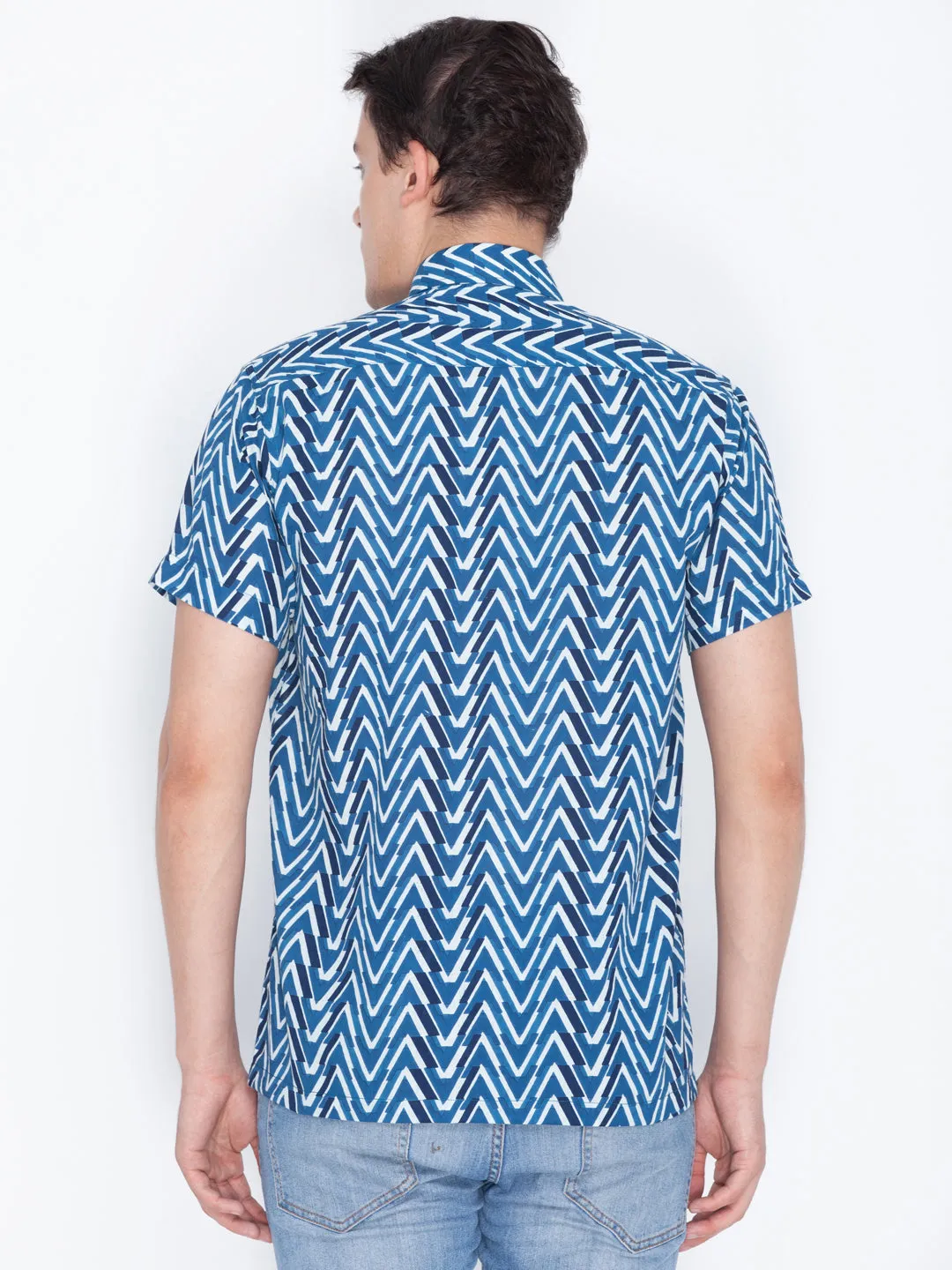 VASTRAMAY Men's Blue Cotton Ethnic Shirt