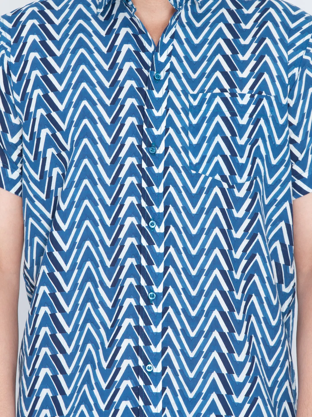 VASTRAMAY Men's Blue Cotton Ethnic Shirt