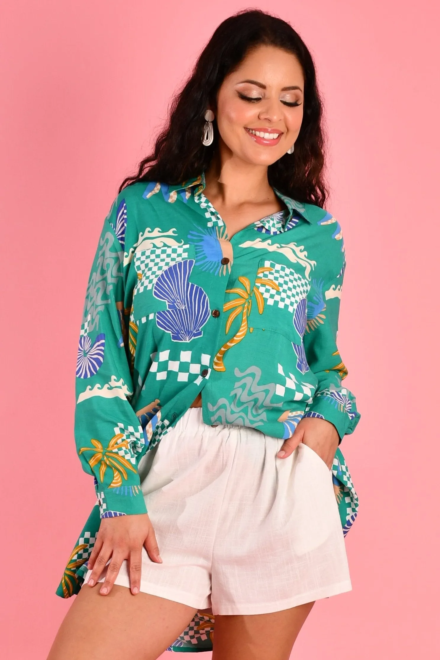 VGLD900 - SERENA BUTTON UP DRESS - SEYCHELLES JADE