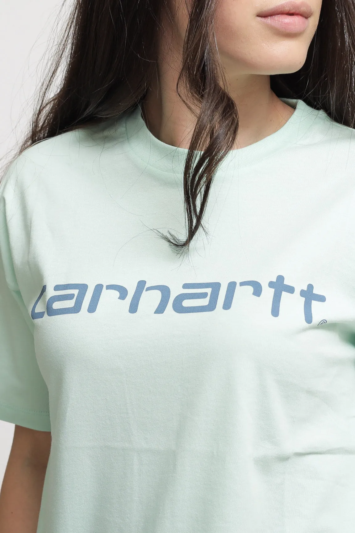 W' S/S Script T-shirt - Pale Spearmint/Icy Water