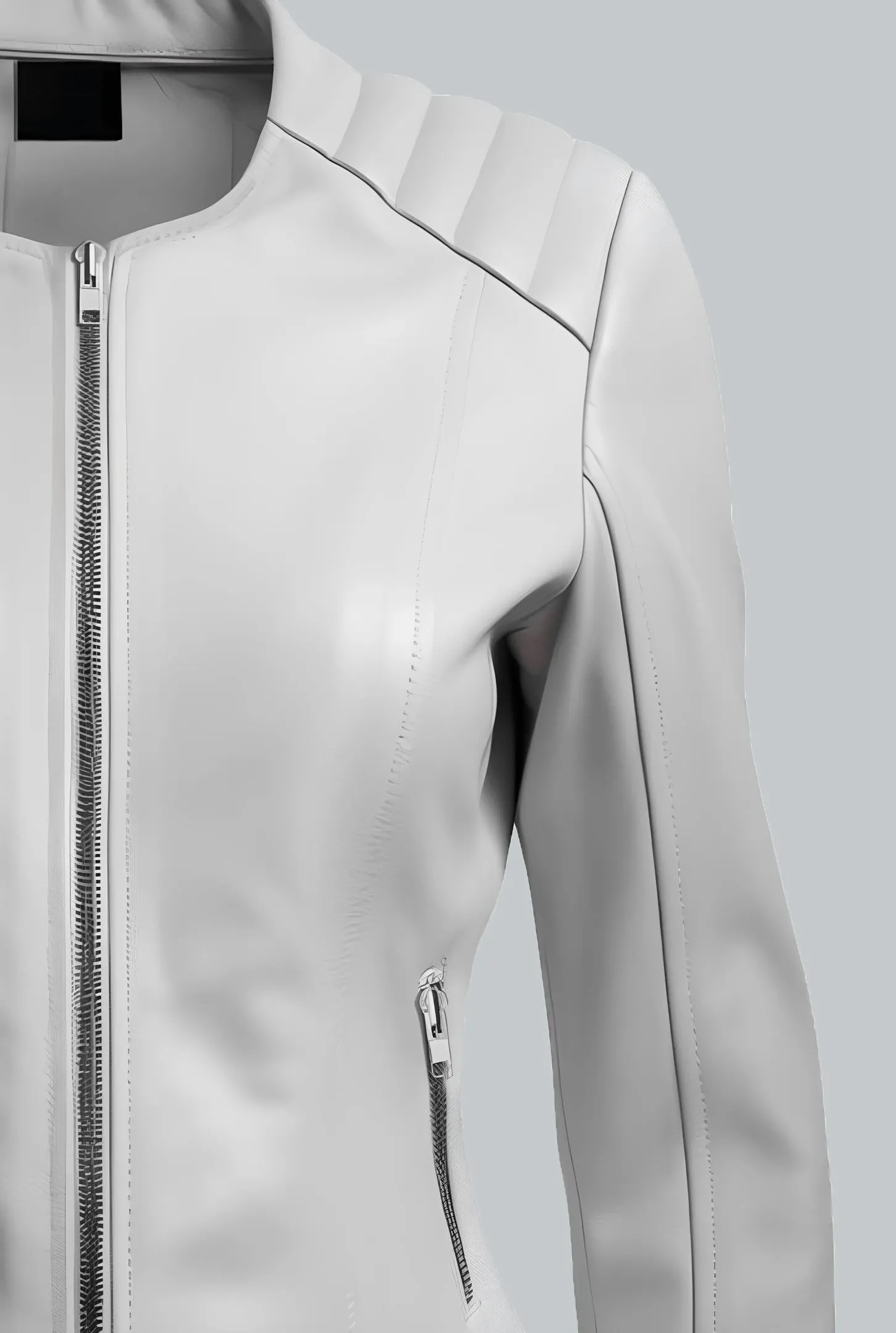 White Faux Leather Biker Jacket For Women