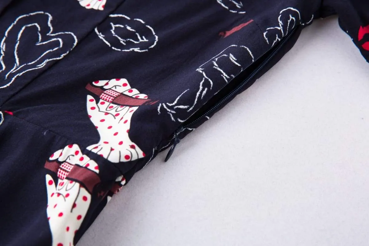 White Gloves & Kisses Dark Navy V Neck Collared Dress