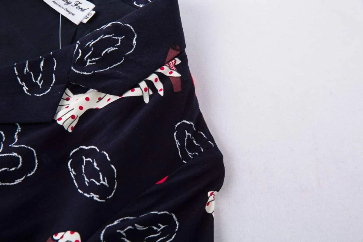White Gloves & Kisses Dark Navy V Neck Collared Dress