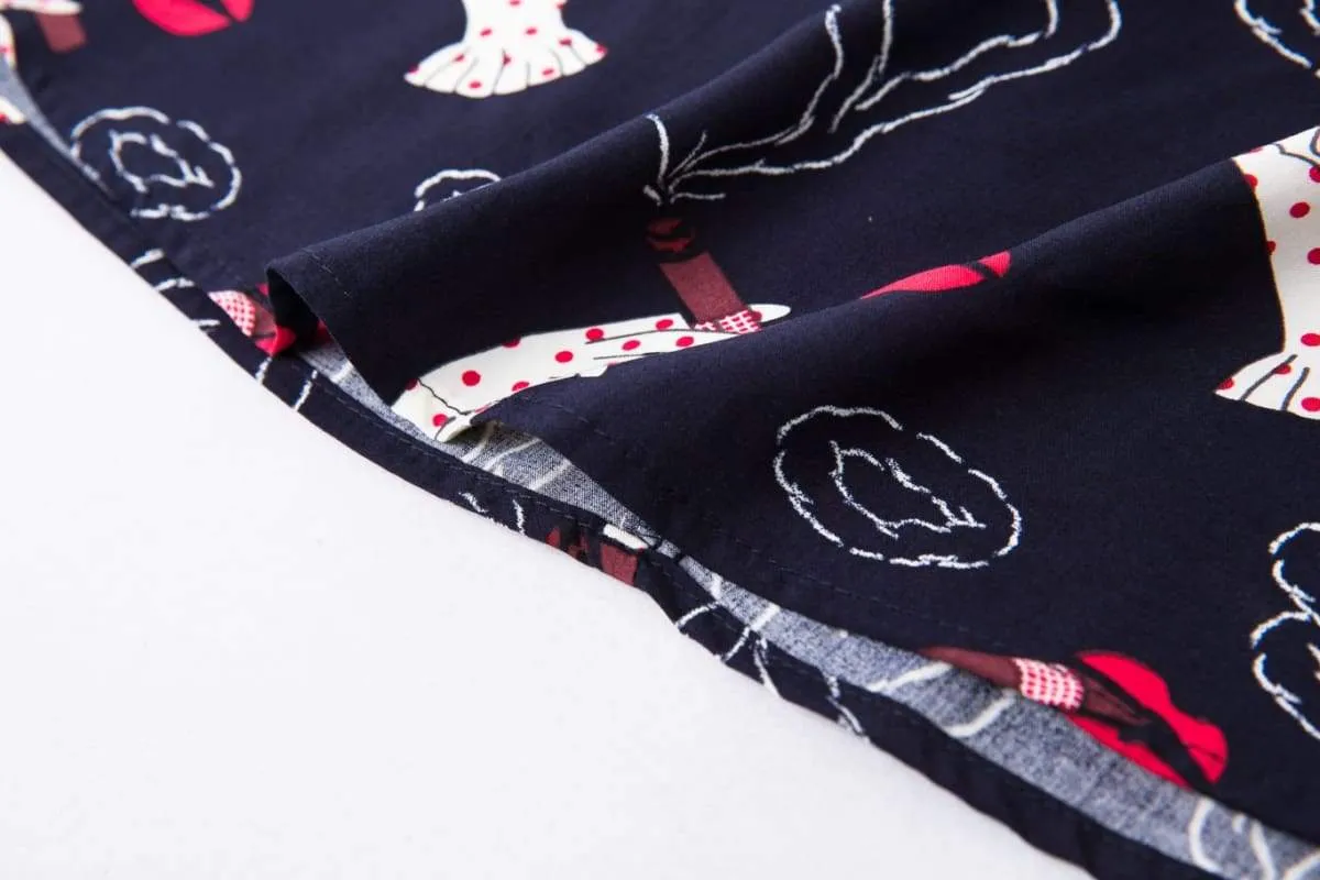 White Gloves & Kisses Dark Navy V Neck Collared Dress