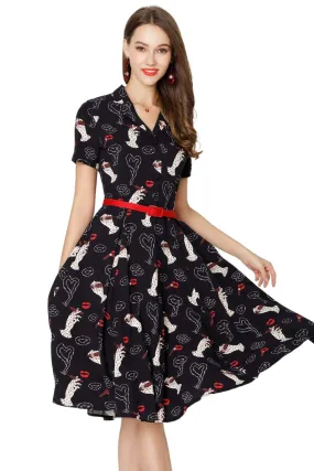 White Gloves & Kisses Dark Navy V Neck Collared Dress