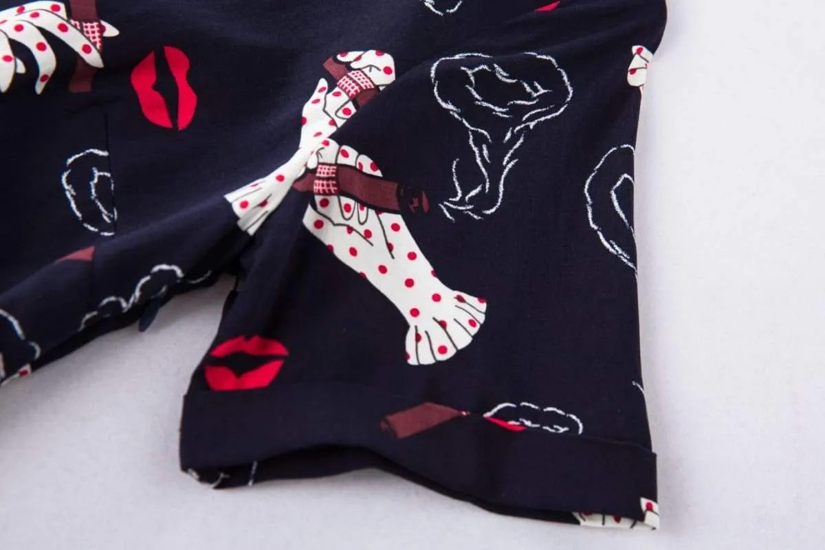 White Gloves & Kisses Dark Navy V Neck Collared Dress