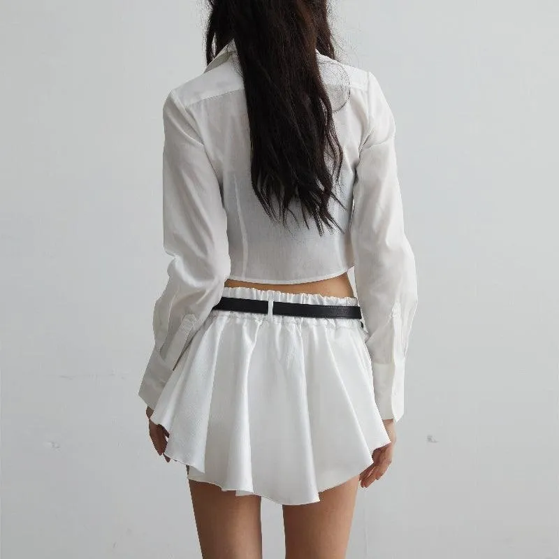 White Versatile Ruffled Short Skirt - Flouncy Anti-Exposure Design