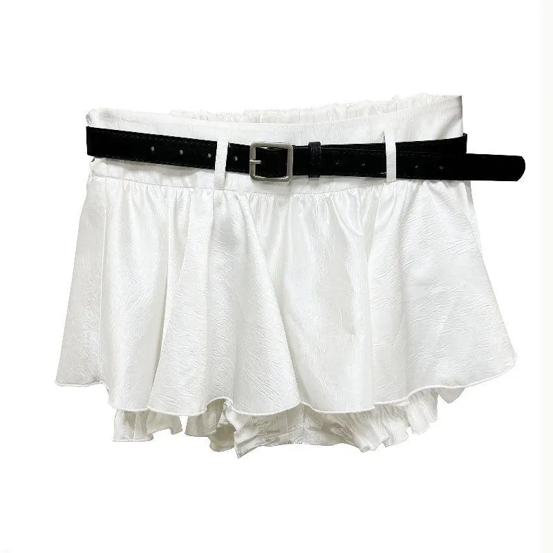 White Versatile Ruffled Short Skirt - Flouncy Anti-Exposure Design