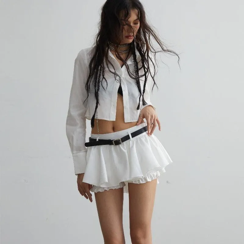 White Versatile Ruffled Short Skirt - Flouncy Anti-Exposure Design