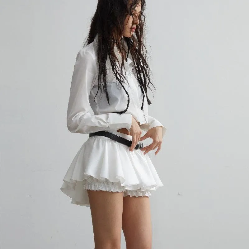 White Versatile Ruffled Short Skirt - Flouncy Anti-Exposure Design