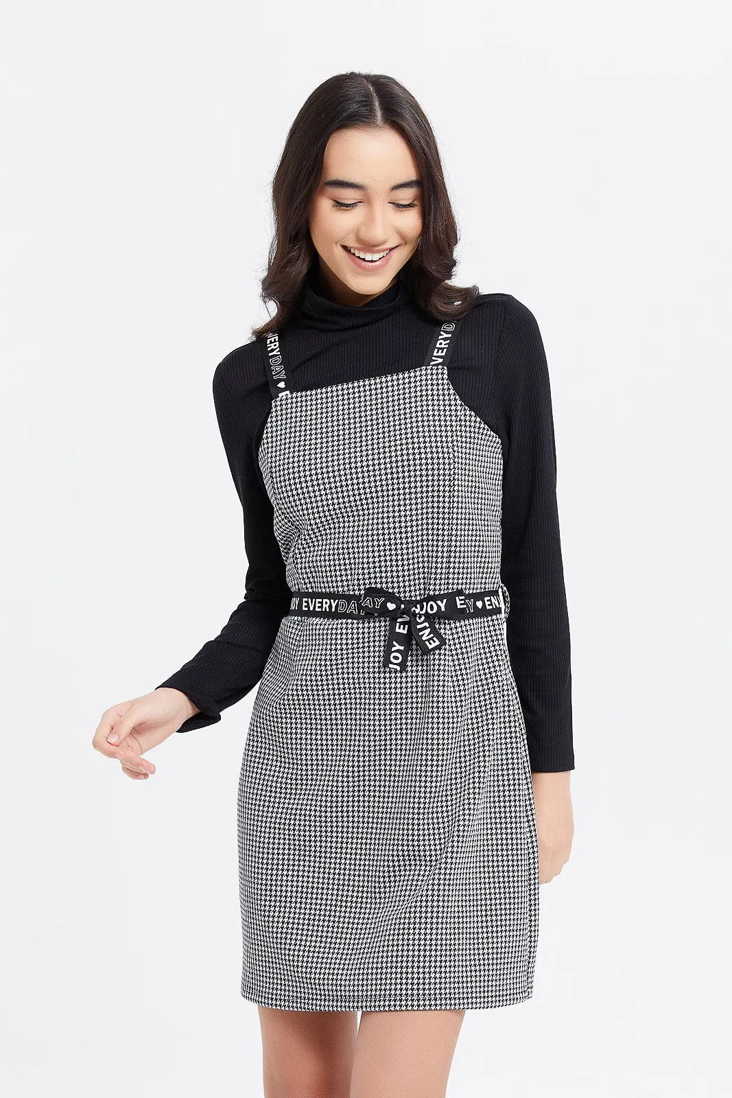 Women Black Tweeds Twofer Dress With T-Shirt (2 Piece)