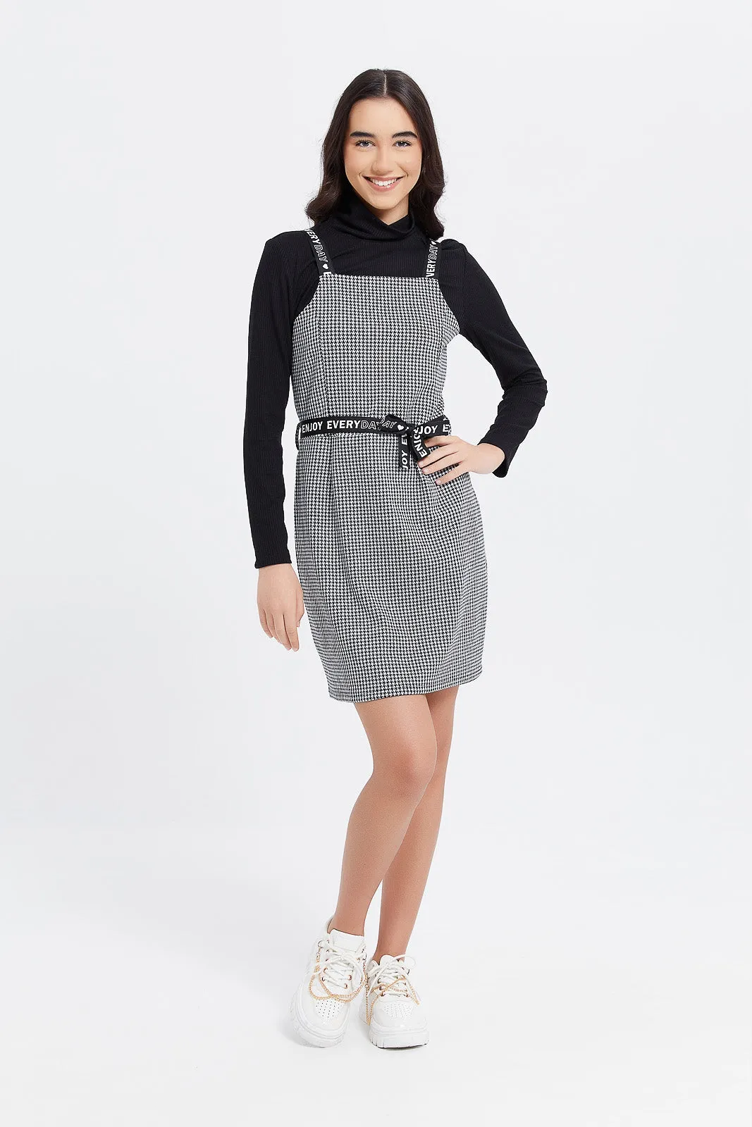 Women Black Tweeds Twofer Dress With T-Shirt (2 Piece)