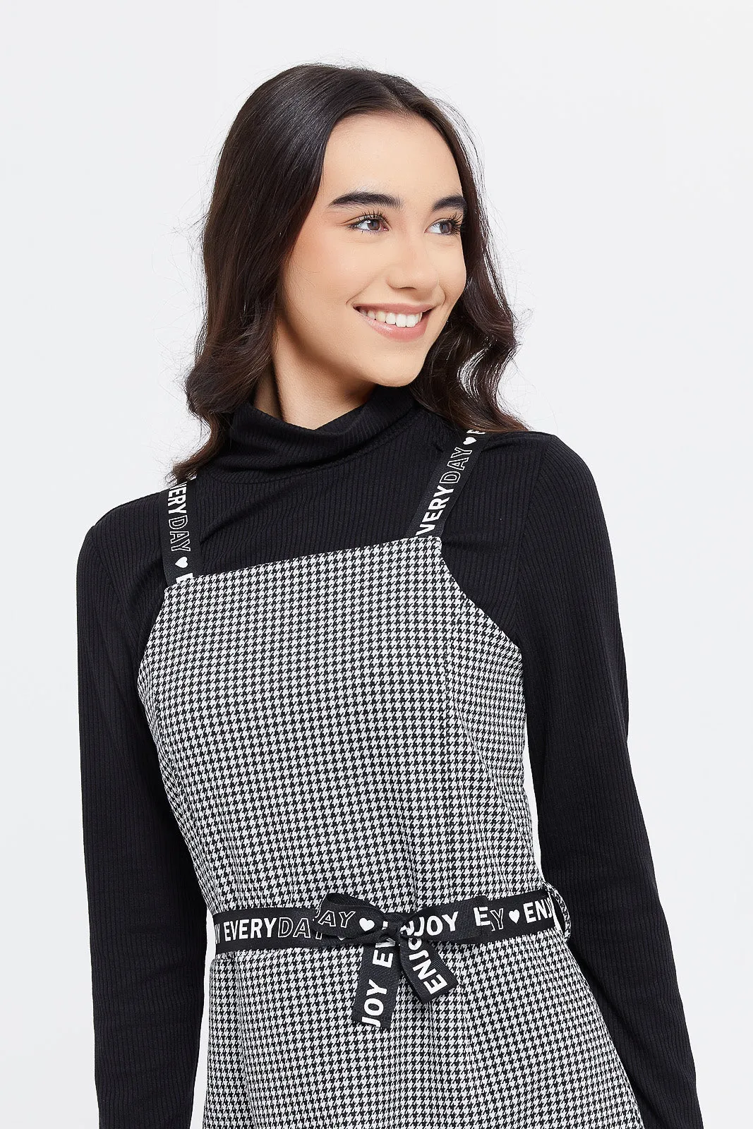 Women Black Tweeds Twofer Dress With T-Shirt (2 Piece)