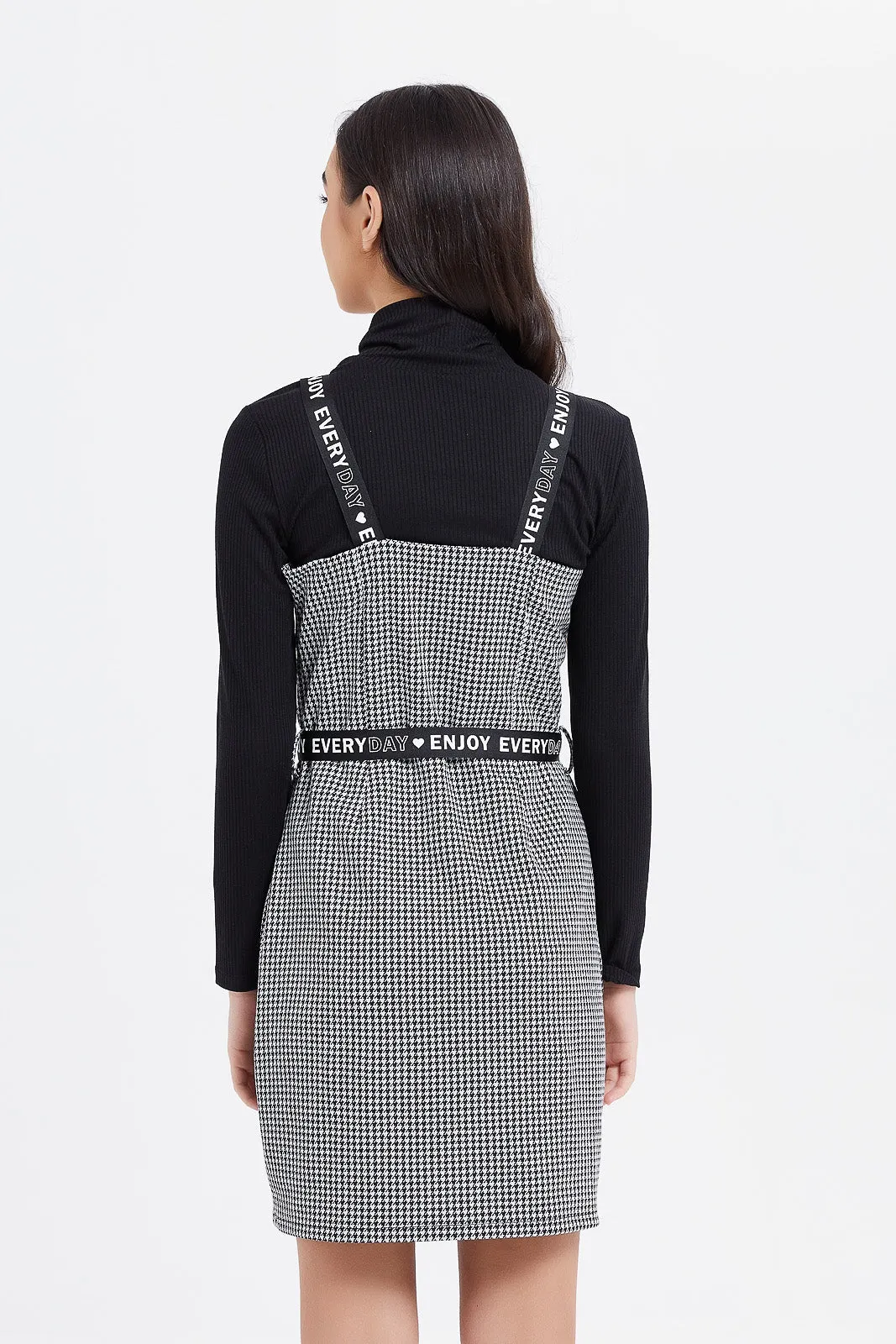 Women Black Tweeds Twofer Dress With T-Shirt (2 Piece)