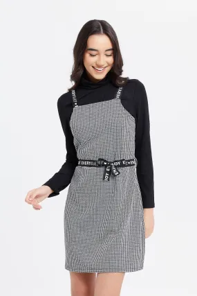 Women Black Tweeds Twofer Dress With T-Shirt (2 Piece)
