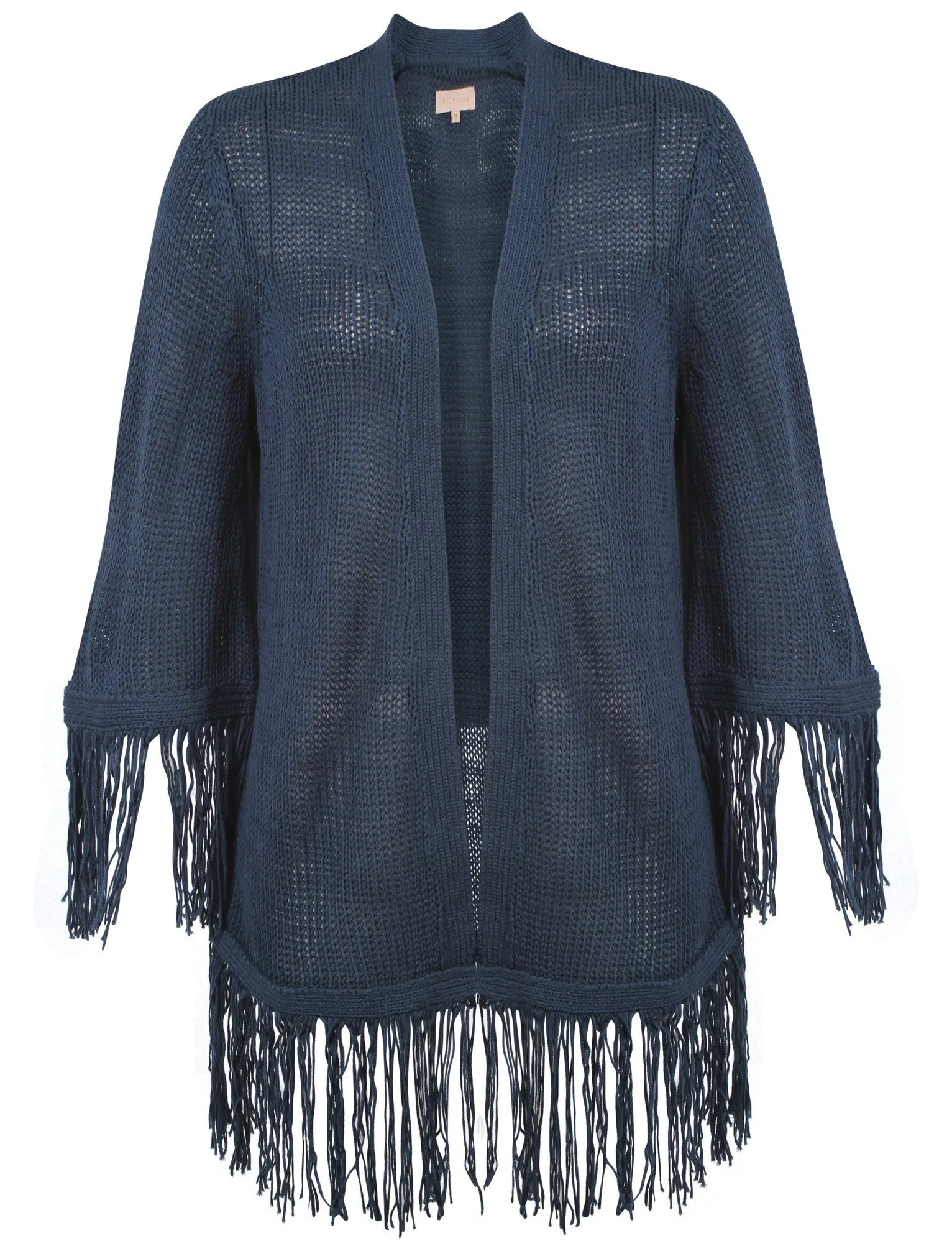 Women's fringed hem and cuffs navy cardigan - Plum Tree