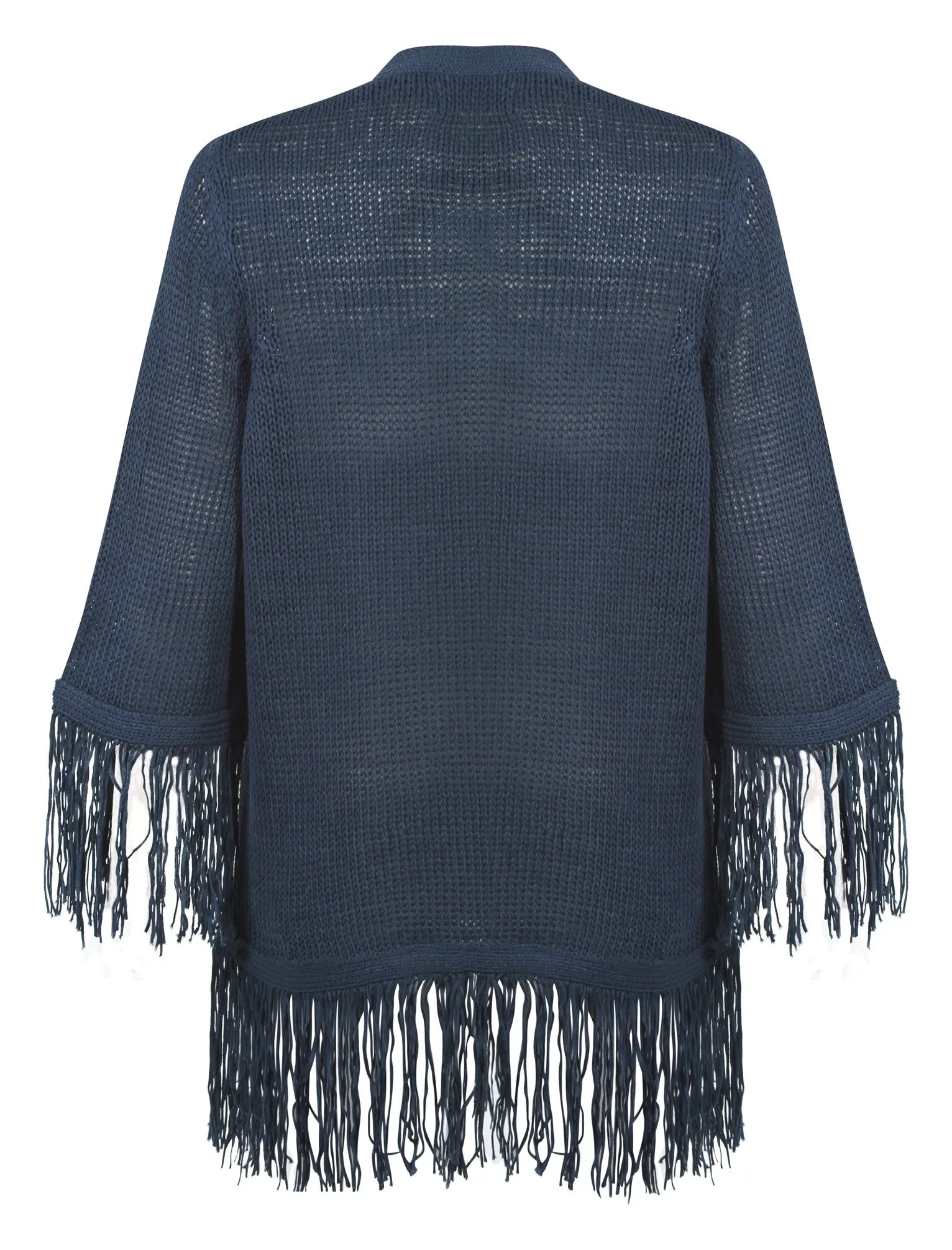 Women's fringed hem and cuffs navy cardigan - Plum Tree