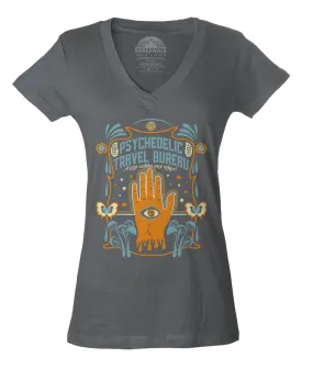 Women's Psychedelic Travel Bureau Vneck T-Shirt