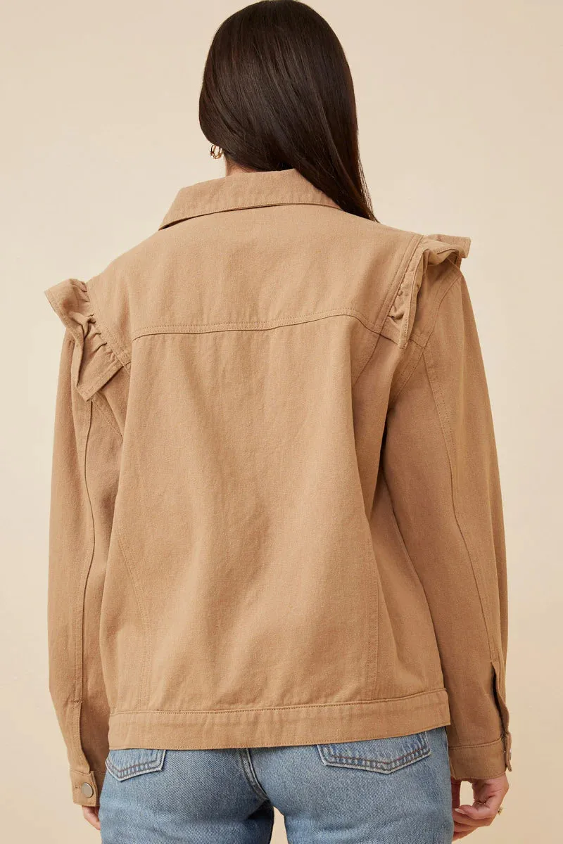 Womens Ruffled Shoulder Twill Jacket