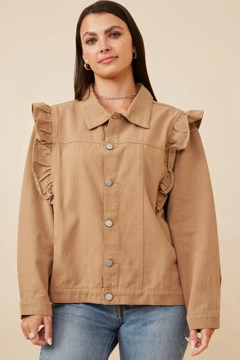 Womens Ruffled Shoulder Twill Jacket