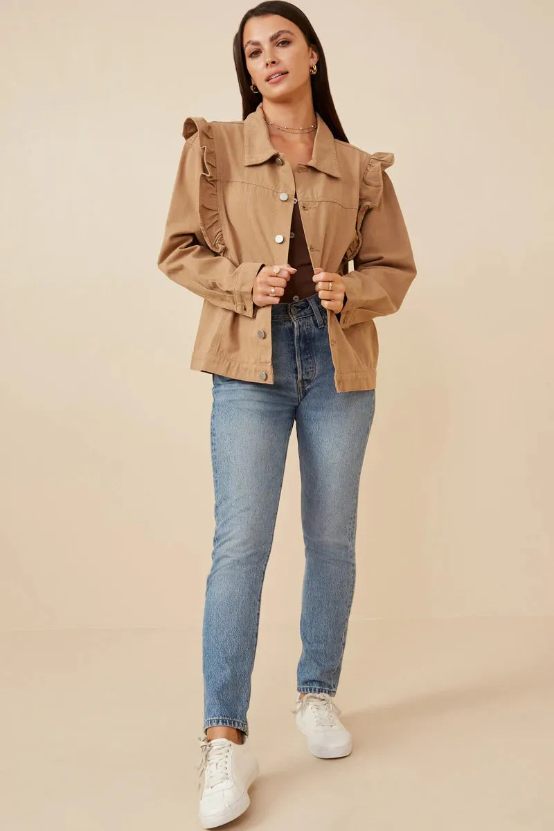 Womens Ruffled Shoulder Twill Jacket