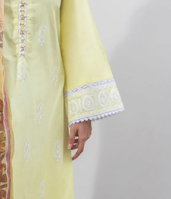 Zellbury Intermix Collection – Embroidered Shirt Shalwar Dupatta - Yellow - Cambric Suit-0647 - WUC23E30647