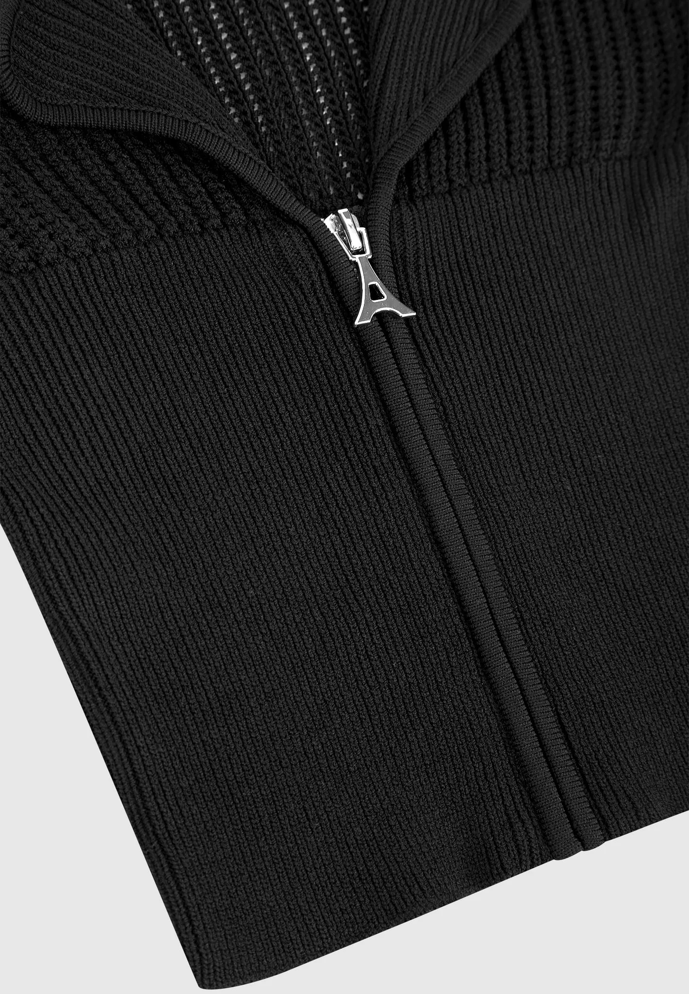 Zip Front Knitted Crop Top - Black