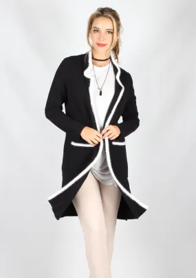 ZW16502SS Black Longline Cardigan With White Line Detailing (Pack) New Arrival